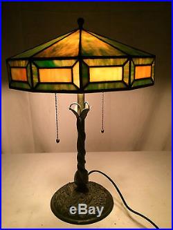 Bradley hubbard arts crafts mission antique vintage slag glass handel era lamp n