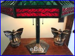 Bradley hubbard arts crafts slag glass antique mission handel era panel lamp