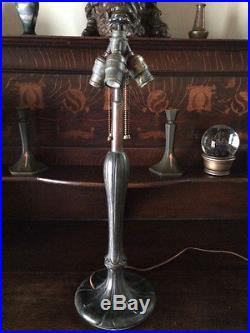 Bradley hubbard arts crafts slag glass antique victorian handel era panel lamp