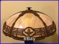 Bradley hubbard arts crafts slag glass antique vintage handel era panel lamp nr