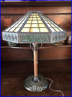 Bradley hubbard arts crafts slag glass mission leaded antique handel era lamp nr