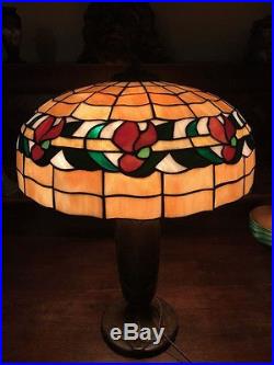 Bradley hubbard arts crafts vintage leaded slag glass handel era lamp nr