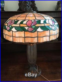 Bradley hubbard arts crafts vintage leaded slag glass handel era lamp nr