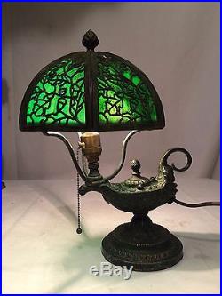 Bradley hubbard frogskin slag glass arts crafts mission handel era desk lamp nr