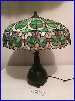 Bradley hubbard leaded arts crafts slag glass antique handel era lamp nr