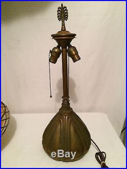 Bradley hubbard leaded slag glass arts crafts handel duffner era antique lamp nr