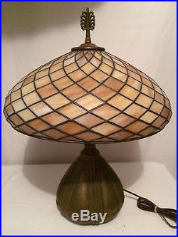 Bradley hubbard leaded slag glass arts crafts handel duffner era antique lamp nr