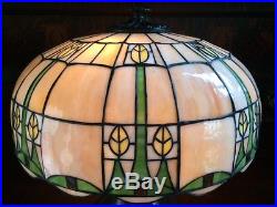 Bradley hubbard mission arts crafts antique slag glass leaded lamp handel era nr
