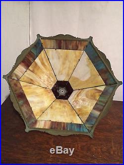 Bradley hubbard slag glass arts crafts vintage antique stained glass lamp nr