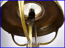 Brass Lamp Etched Glass Spider with Web Art Nouveau Antique