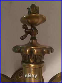 Brass victorian art nouveau wall sconce art glass favrile damascene shade lamp