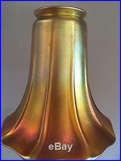 Bridge Floor Lamp w Signed QUEZAL Gold Art Glass Lamp Shade Steuben Tiffany Era