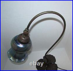 Bronze Table Lamp with Iridescent Hanging Hearts Art Glass Shade 1170
