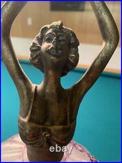 Bronzed Finish 17 Figural Ballerina Lamp With Glass Skirt Shade Art Deco Style