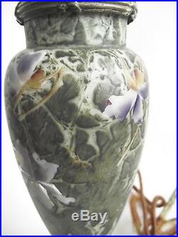 CF Monroe KELVA Nakara WAVE CREST PANSY painted enamel art glass Table Lamp VASE