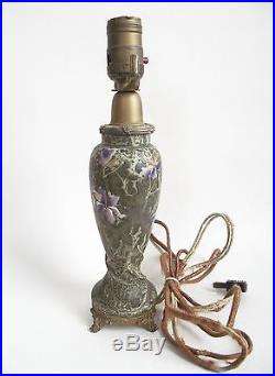 CF Monroe KELVA Nakara WAVE CREST PANSY painted enamel art glass Table Lamp VASE