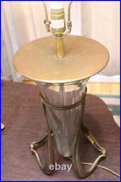 CHAPMAN Art Deco Nouveau Sculptural Table Lamp Heavy Brass Blown Glass