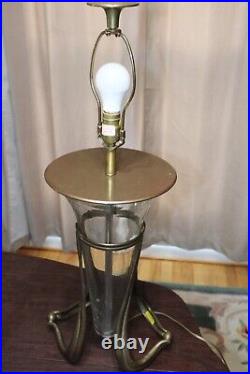 CHAPMAN Art Deco Nouveau Sculptural Table Lamp Heavy Brass Blown Glass