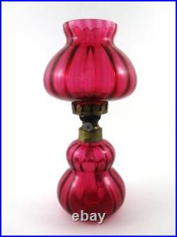 CRANBERRY mini Oil Lamp 11 tall Ribbed Optic art glass