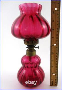 CRANBERRY mini Oil Lamp 11 tall Ribbed Optic art glass