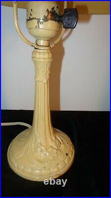 C 1920 Art Deco Boudoir Lamp withReverse Painted Glass Shade withPainted Metal Base