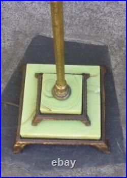 C. 1920's Art Deco Floor Lamp. Brass, Iron, And Jadeite Glass Spacers