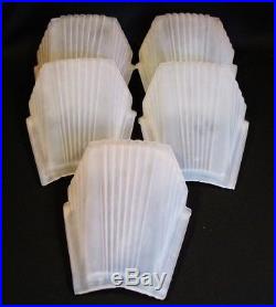 C. 1930 Lot 5 Frosted Art Deco Ribbed Glass Wall Sconce Ceiling Lamp Slip Shade