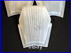 C. 1930 Lot 5 Frosted Art Deco Ribbed Glass Wall Sconce Ceiling Lamp Slip Shade