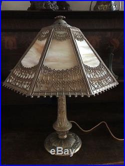 Charles parker antique vintage slag glass arts crafts handel era lamp nr