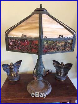 Charles parker arts crafts nouveau slag glass lamp bradley hubbard handel era nr