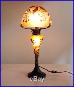 Charming Emile Galle Art Glass Cameo Table Lamp, 4th Q. 19th Century
