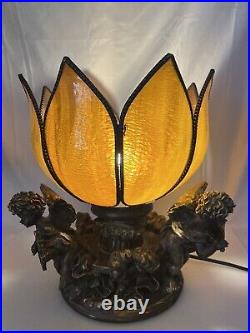 Cherub Table Lamp Slag Glass Tulip Shade Art Nouveau