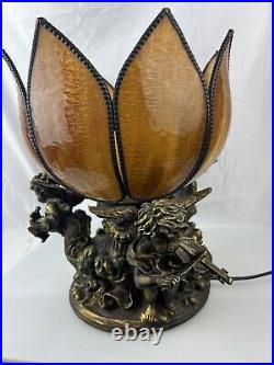 Cherub Table Lamp Slag Glass Tulip Shade Art Nouveau