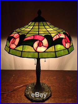 Chicago mosiac arts crafts mission antique leaded slag glass handel era lamp nr