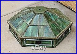 Circa 1910 Arts & Crafts Era Mission Copper Leaded Slag Glass Table Lamp Shade