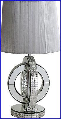 Contemporary Mirrored Table Lamp, Art Deco Mirror Glass Lamp With Grey Shade