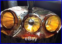 Copper antique lamp 3 Steuben shade-Handel Tiffany- Art Glass- arts crafts era