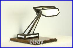 Craftsman to Art Deco Antique Wrought Iron & Stained Glass Desk Lamp #36712