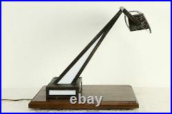 Craftsman to Art Deco Antique Wrought Iron & Stained Glass Desk Lamp #36712