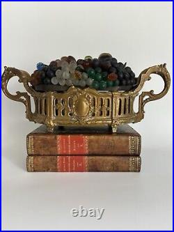 Czech Beaded Glass Fruit Basket Lamp Bronze Jardiniere