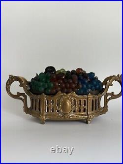 Czech Beaded Glass Fruit Basket Lamp Bronze Jardiniere