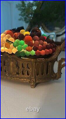 Czech Beaded Glass Fruit Basket Lamp Bronze Jardiniere