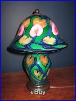 DANIEL LOTTON Anthurium Floral Studio Art Glass Lamp Signed 1994