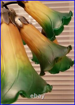 Dale Tiffany Lily Pad Tulip Lamp 15 Arm Lamp Green Amber Art Glass Shades