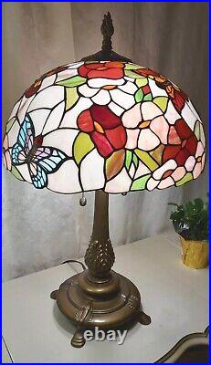 Dale Tiffany Stained Glass Butterfly Floral Table Lamp 27 EUC