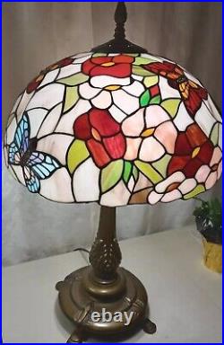 Dale Tiffany Stained Glass Butterfly Floral Table Lamp 27 EUC