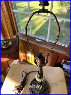 Deco Cast Iron Table Lamp Base, Uranium Glass Spacer, New Cloth WIring, Free Sh