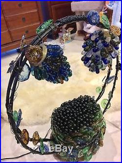 Deco Czech Czechoslovakia Art Glass Figural Fruit Basket Lamp Grape Flower Large