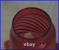 Deep Rich Cranberry Swirl Antique Victorian Art Glass Mini Oil Lamp Shade MINT