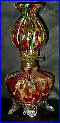 Deep Rich Cranberry Swirl Antique Victorian Art Glass Mini Oil Lamp Shade MINT